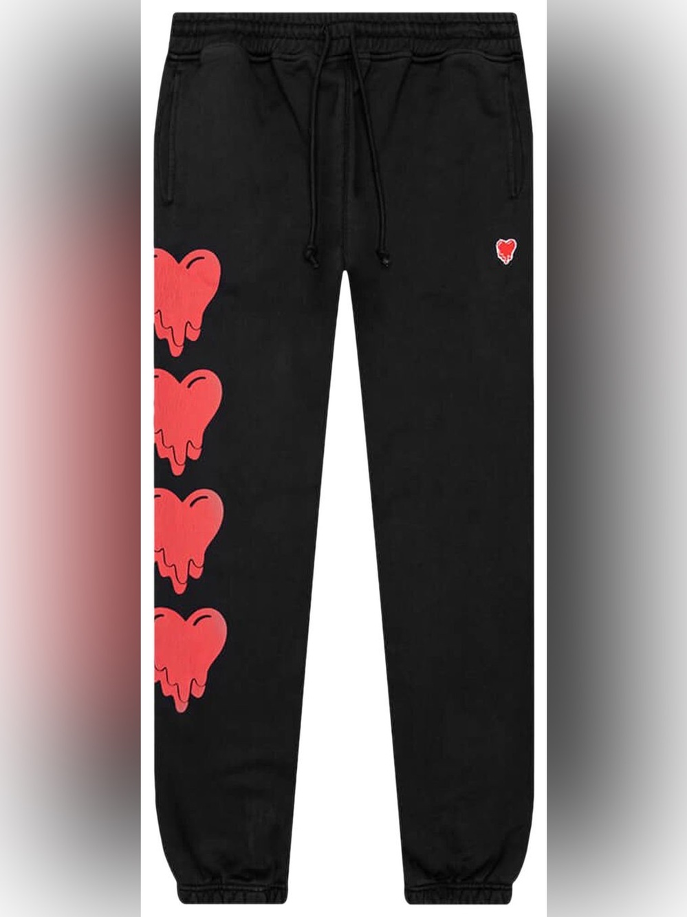 Emotionally Unavailable Black Jogger Sweatpants with Red Heart Graphics